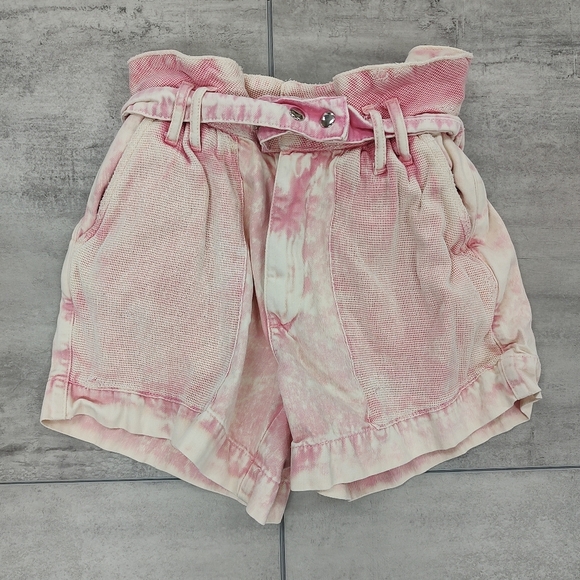 Free People Pants - Free People Women's Olivia Pink Acid Wash Distressed Paper bag Shorts Size 27
